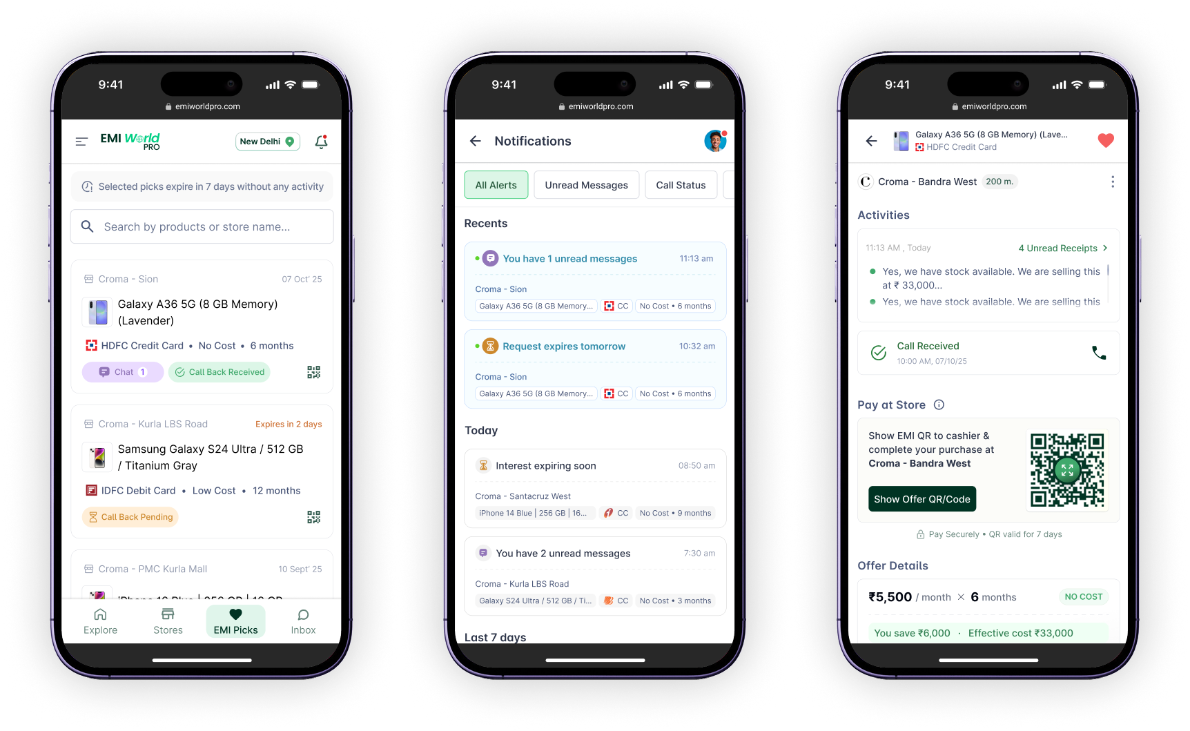 Selection Retained and Notified screens