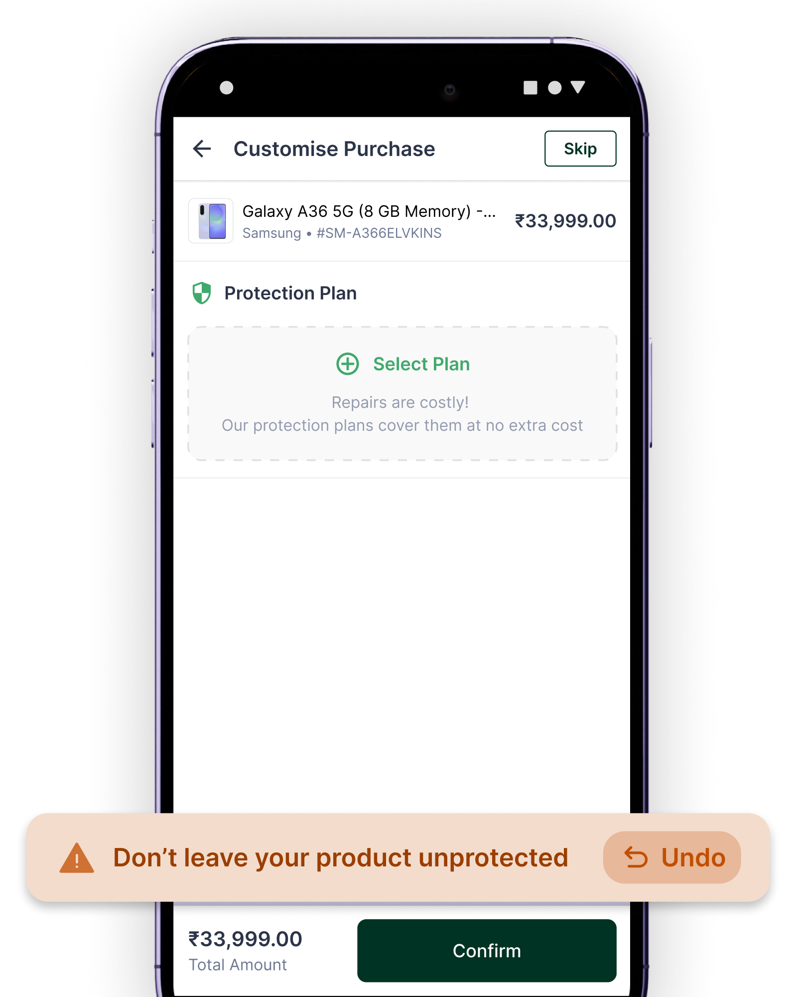 Smart Nudges, Don't leave your product unprotected toast notification